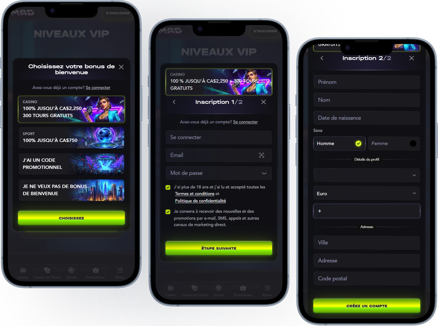 Connexion et inscription chez Mad Casino